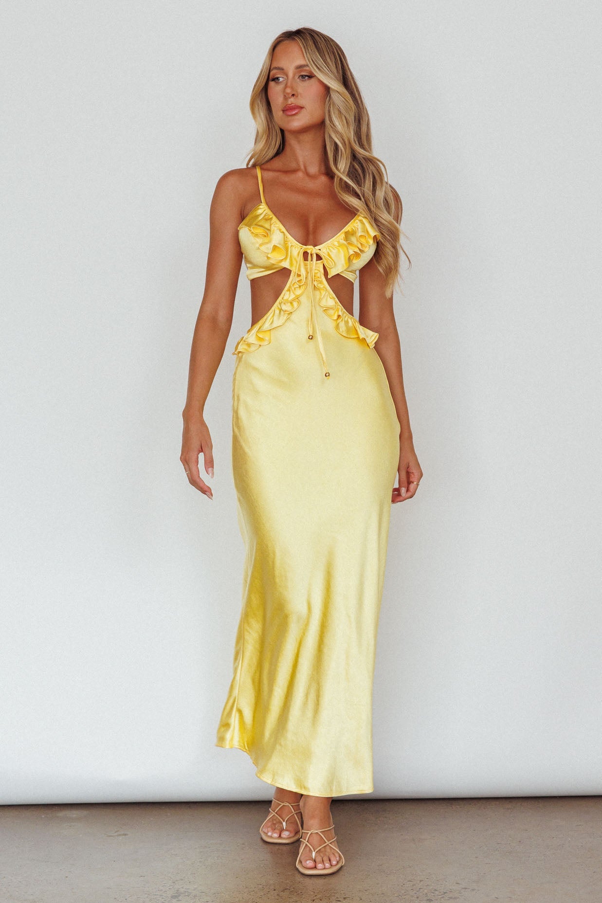 Stole My Heart Frill Trim Maxi Dress Yellow