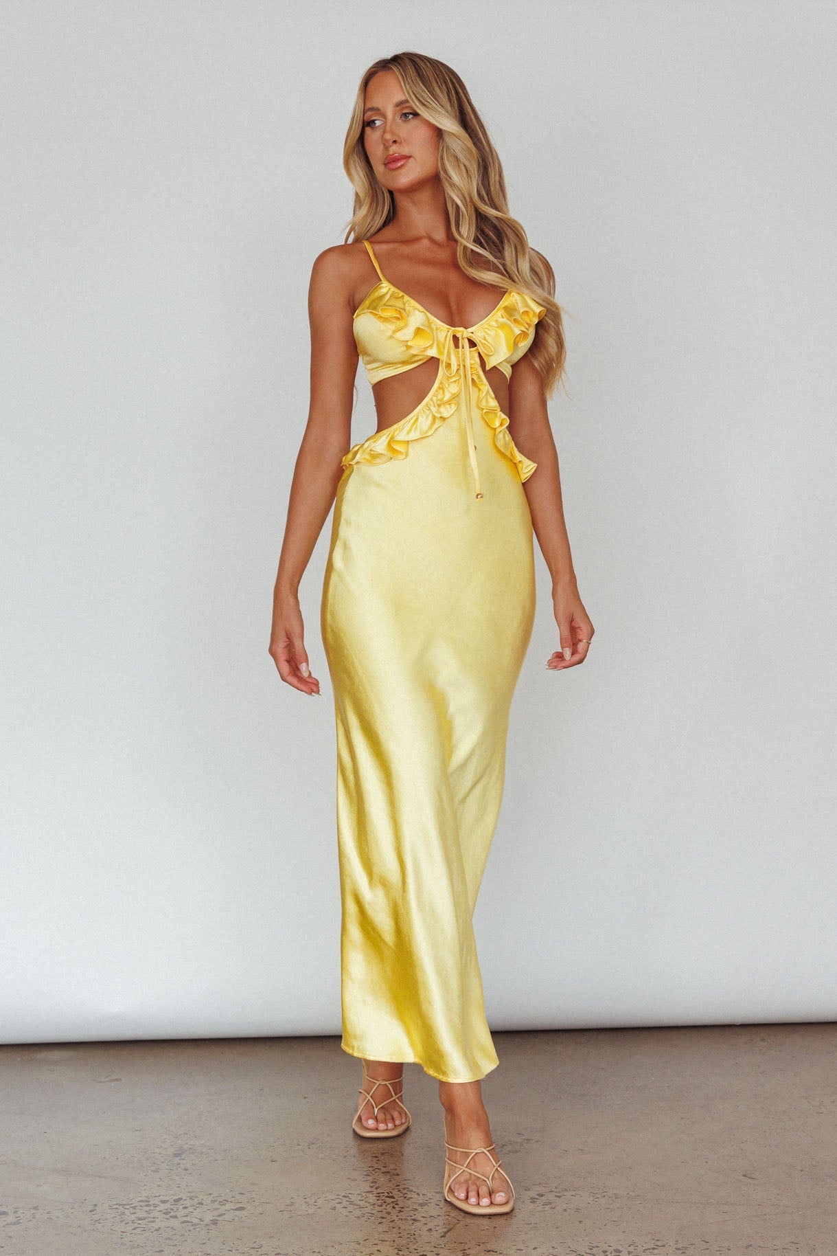 Stole My Heart Frill Trim Maxi Dress Yellow
