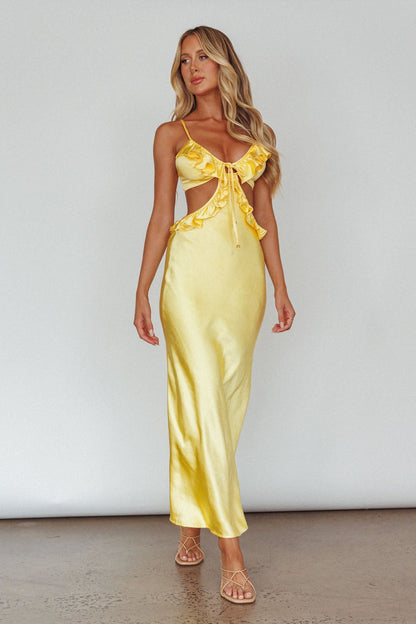 Stole My Heart Frill Trim Maxi Dress Yellow