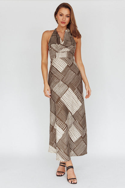 Kailie Halterneck Midi Dress Crosshatch Olive