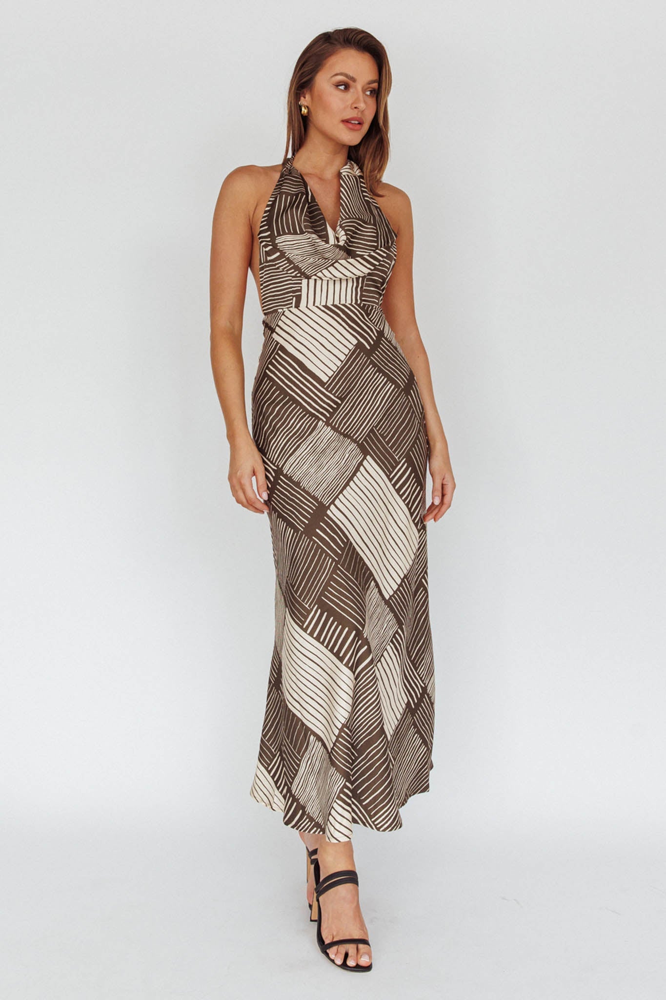 Kailie Halterneck Midi Dress Crosshatch Olive