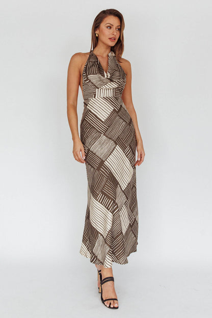 Kailie Halterneck Midi Dress Crosshatch Olive
