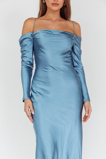 Ellory Long Sleeve Off-Shoulder Dress Blue