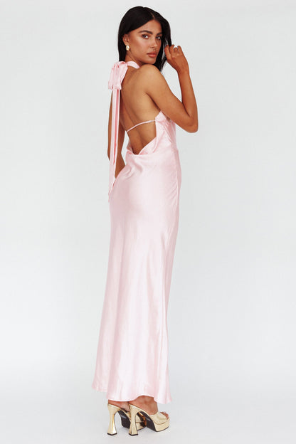 Italia Azure Crossover Halterneck Maxi Dress Pearl