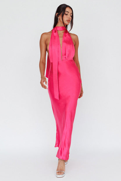 Italia Azure Halterneck Maxi Dress Hot Pink