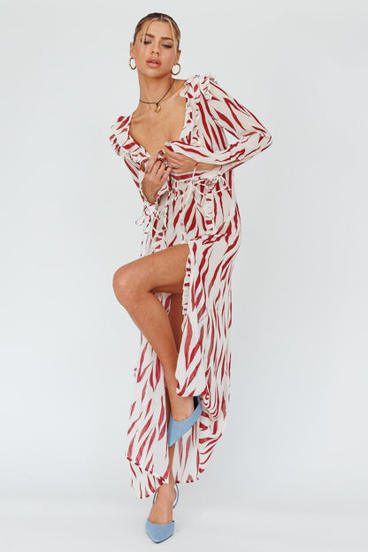 Oasis Moon Frill Trim Maxi Dress Printed Ruby