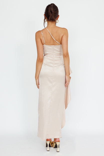 Kamillia One-Shoulder Split Midi Dress Champagne