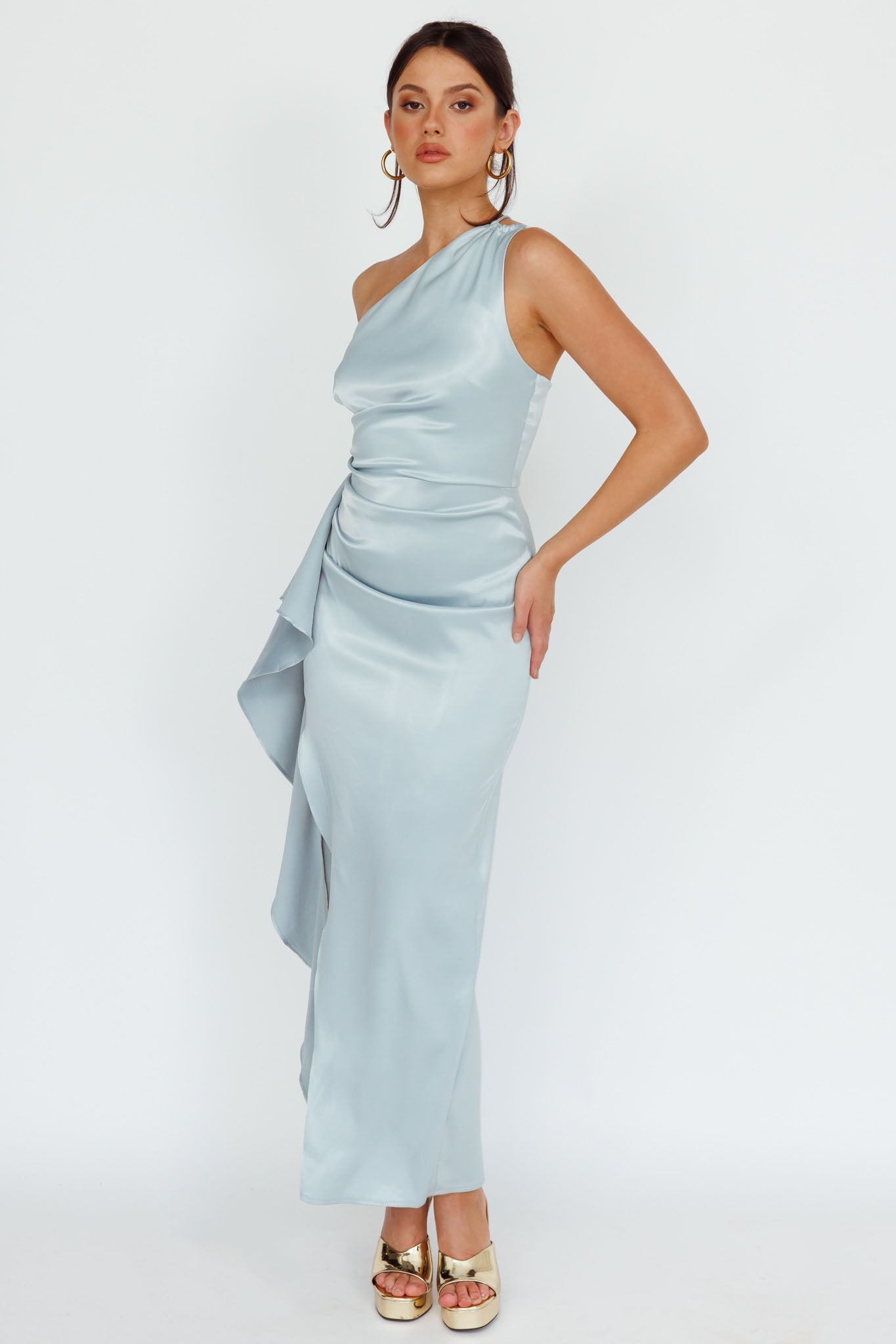 Kamillia One-Shoulder Split Midi Dress Pistachio