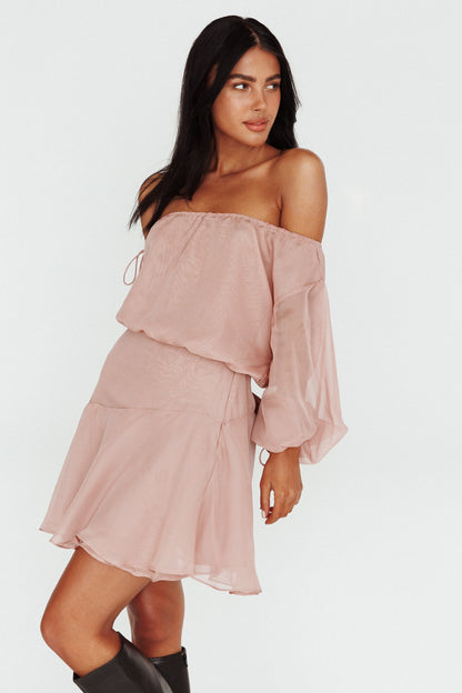 Mariona Off Shoulder Long Sleeve Mini Dress Blush