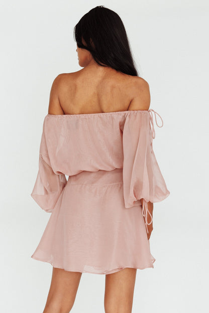Mariona Off Shoulder Long Sleeve Mini Dress Blush