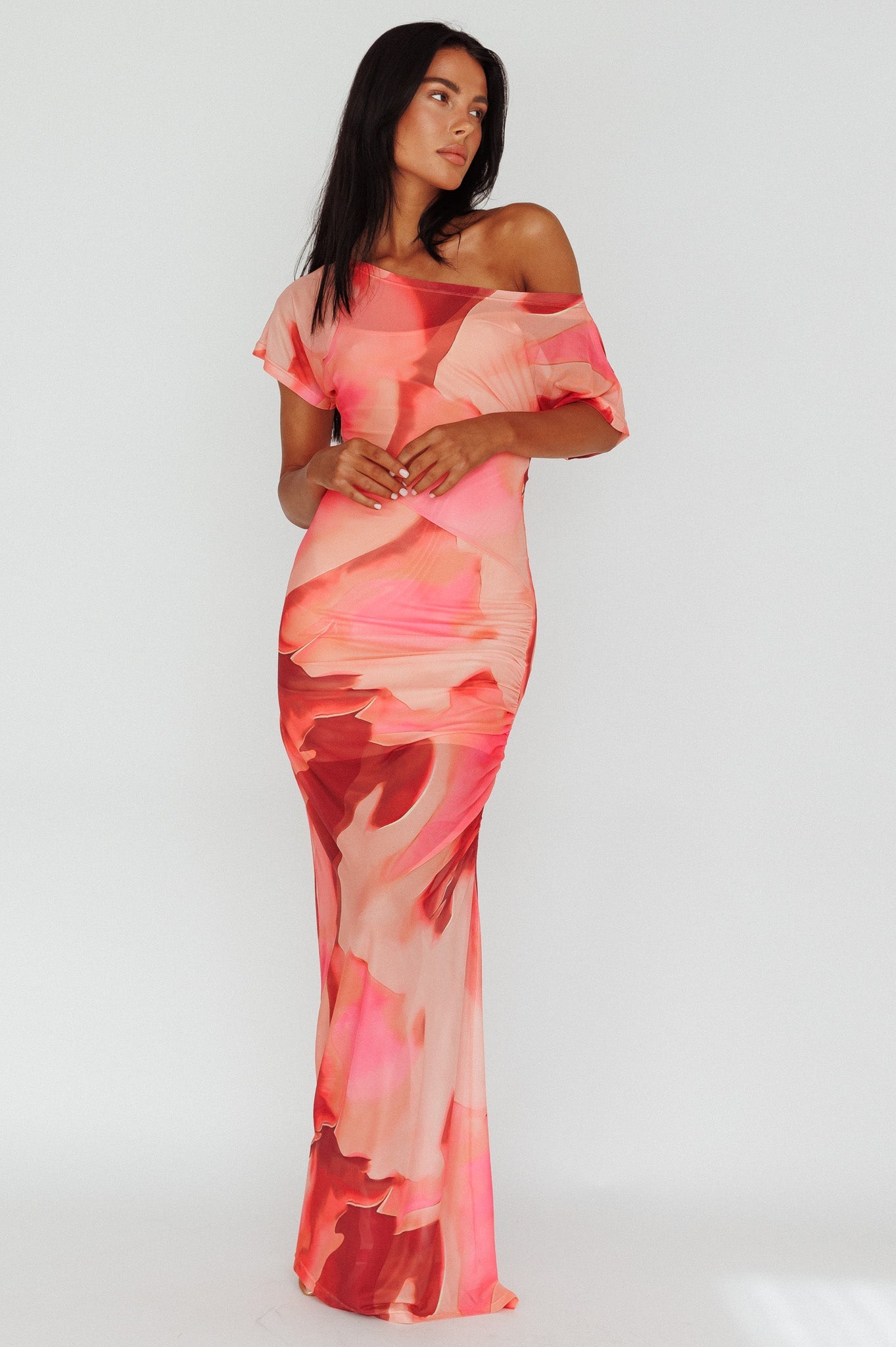 Tumi Short Sleeve Maxi Dress Printed Red