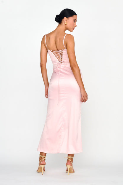 Teneal Lace-Up Back Midi Dress Blush