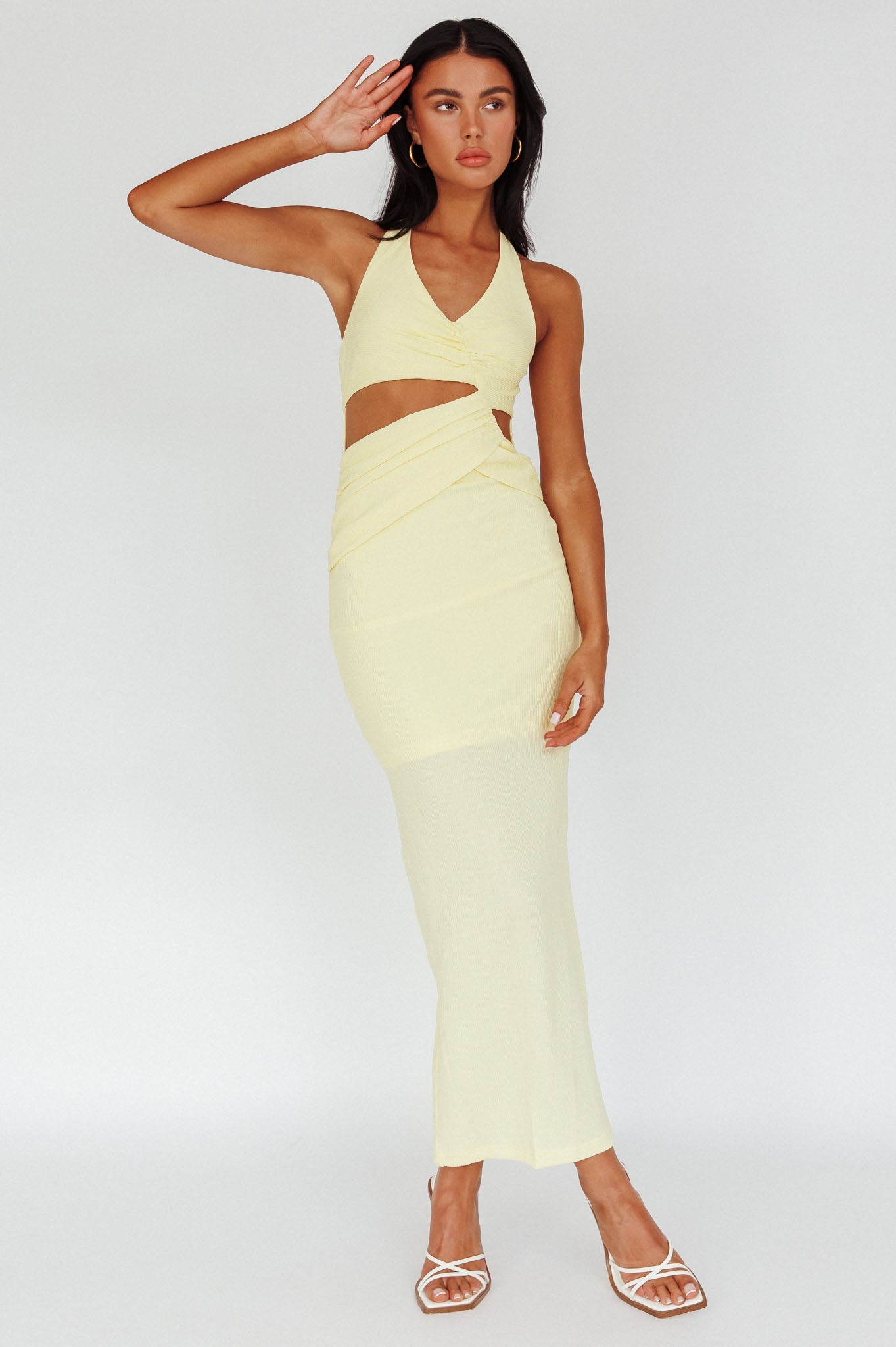 Giulia Cut-out Ribbed Halterneck Midi Dress Butter