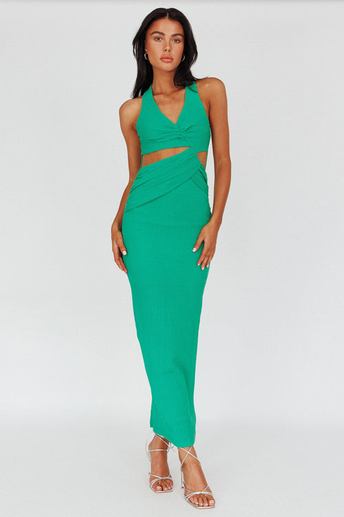 Giulia Cut-out Ribbed Halterneck Midi Dress Green