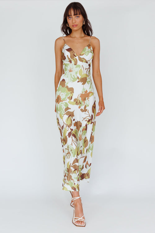 Egypt Cami Strap Maxi Dress Print Green