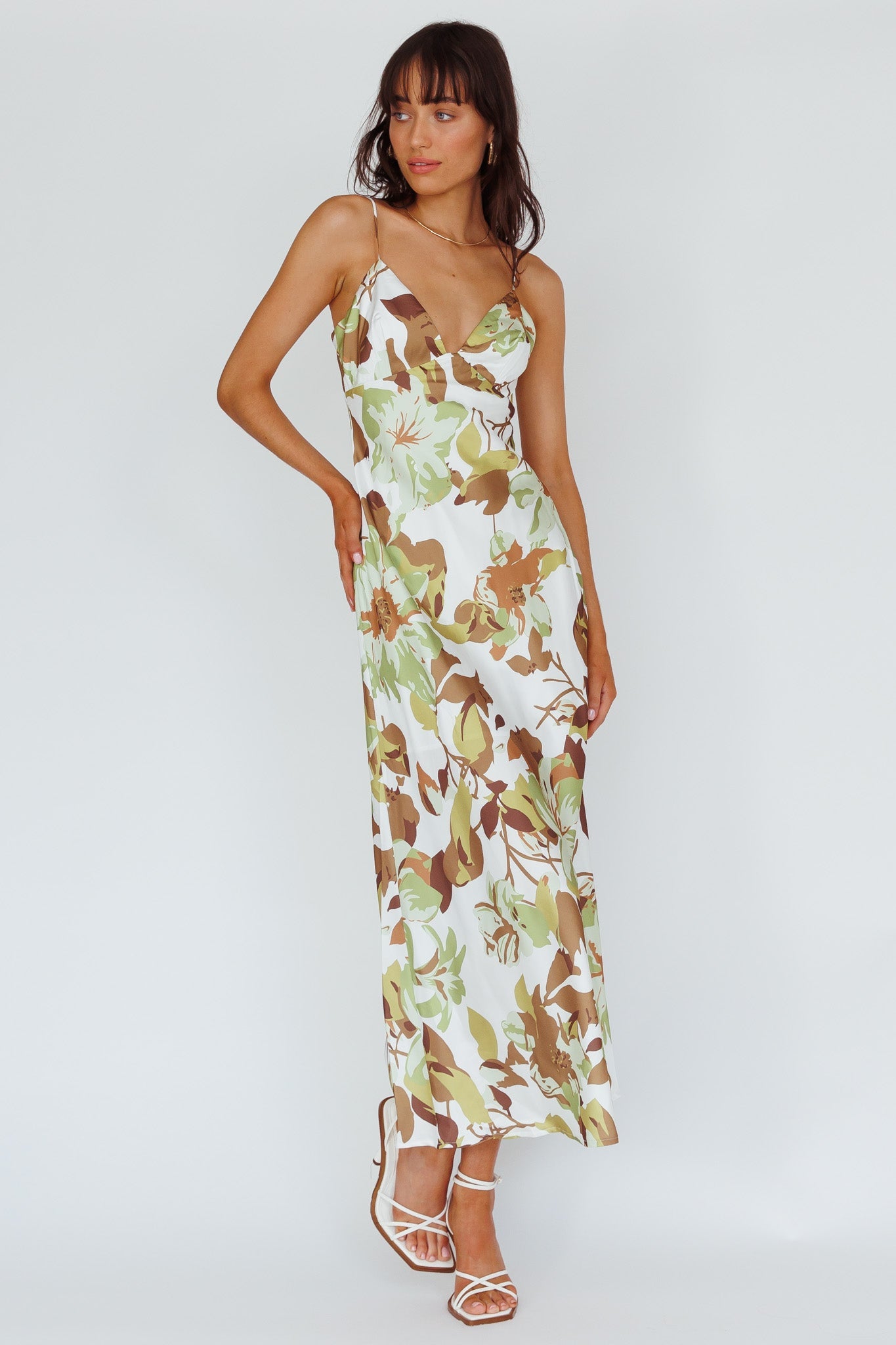 Egypt Cami Strap Maxi Dress Print Green