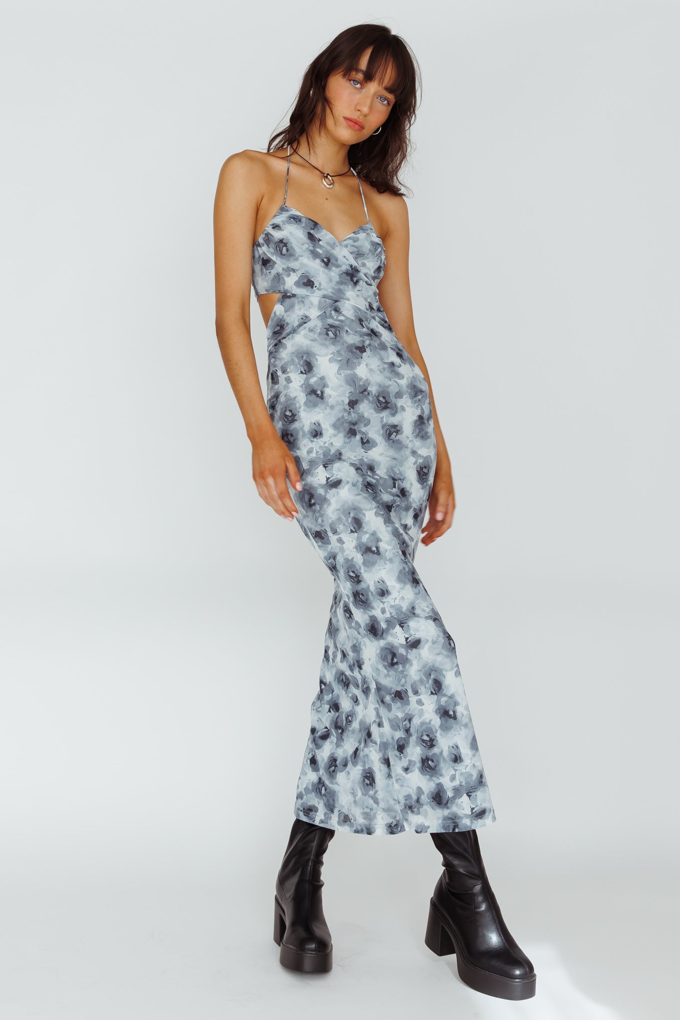 Alivia Tied Back Maxi Dress Floral Black