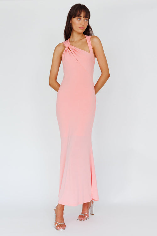 Karyl Shoulder Sash Midi Dress Apricot