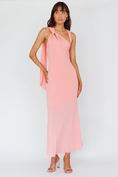 Karyl Shoulder Sash Midi Dress Apricot
