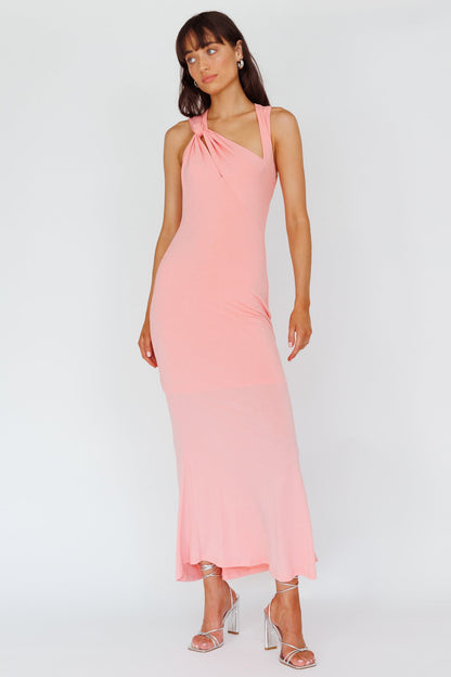Karyl Shoulder Sash Midi Dress Apricot