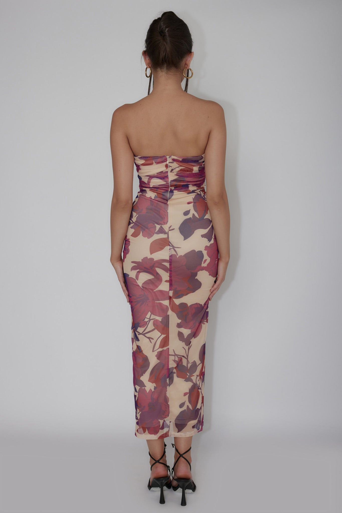 Lahita Strapless Midi Dress Floral Plum