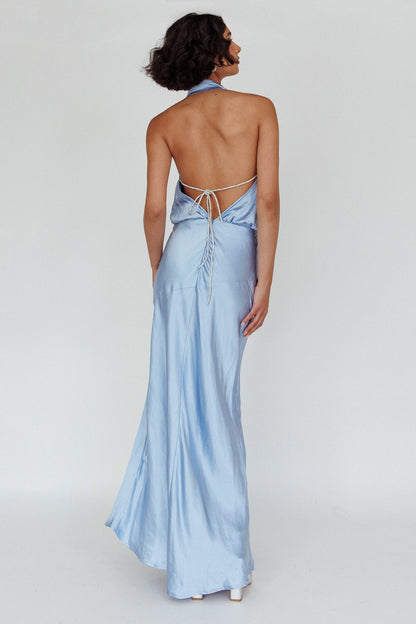 Amalfi Sunset Cowl Halterneck Maxi Dress Sky
