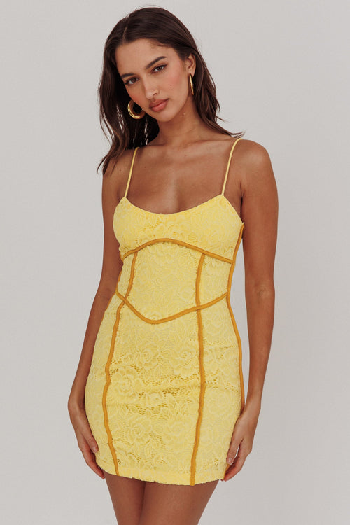 Shenae Piping Trim Mini Dress Lace Yellow