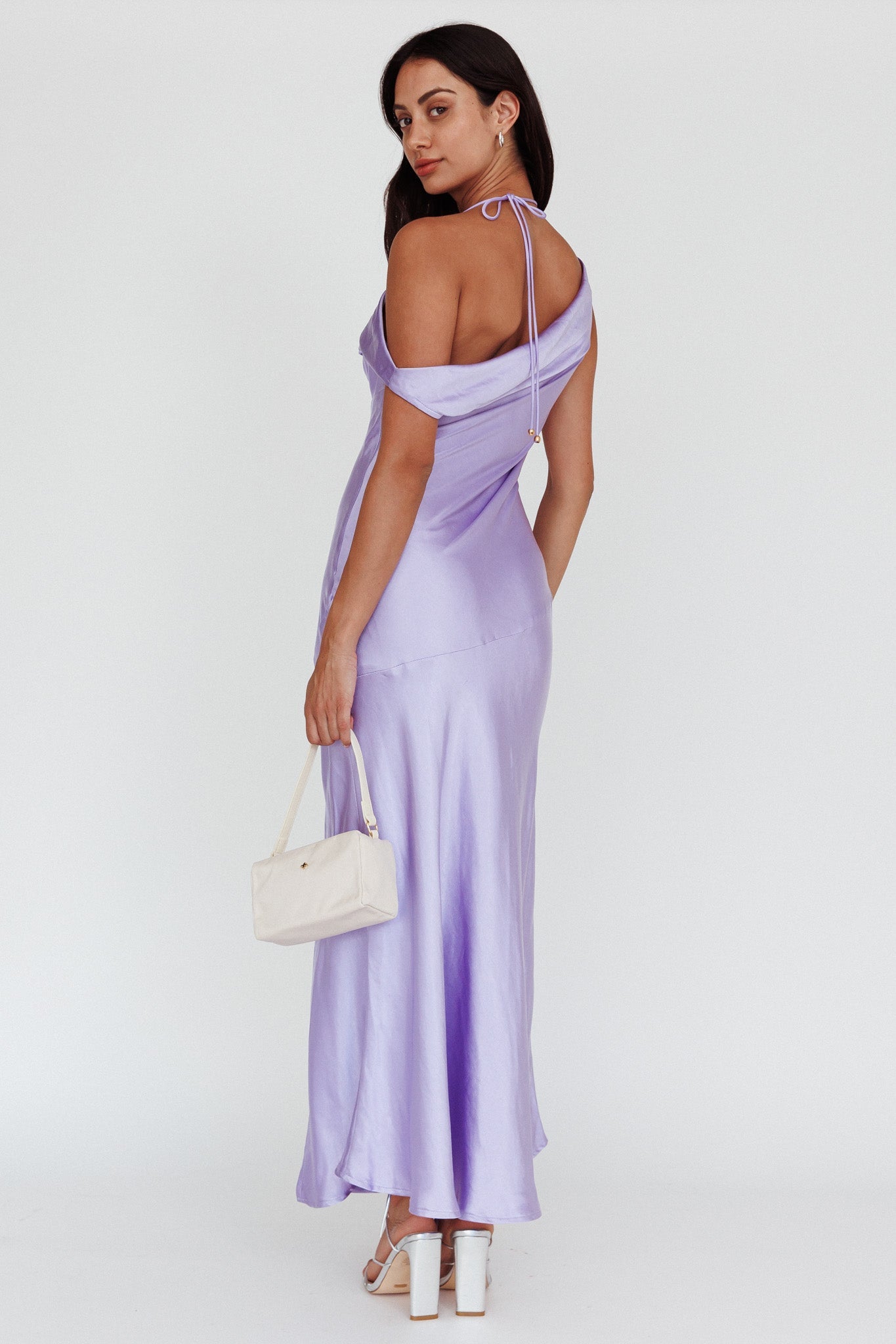 Etienne Off-Shoulder Halter Midi Dress Lilac