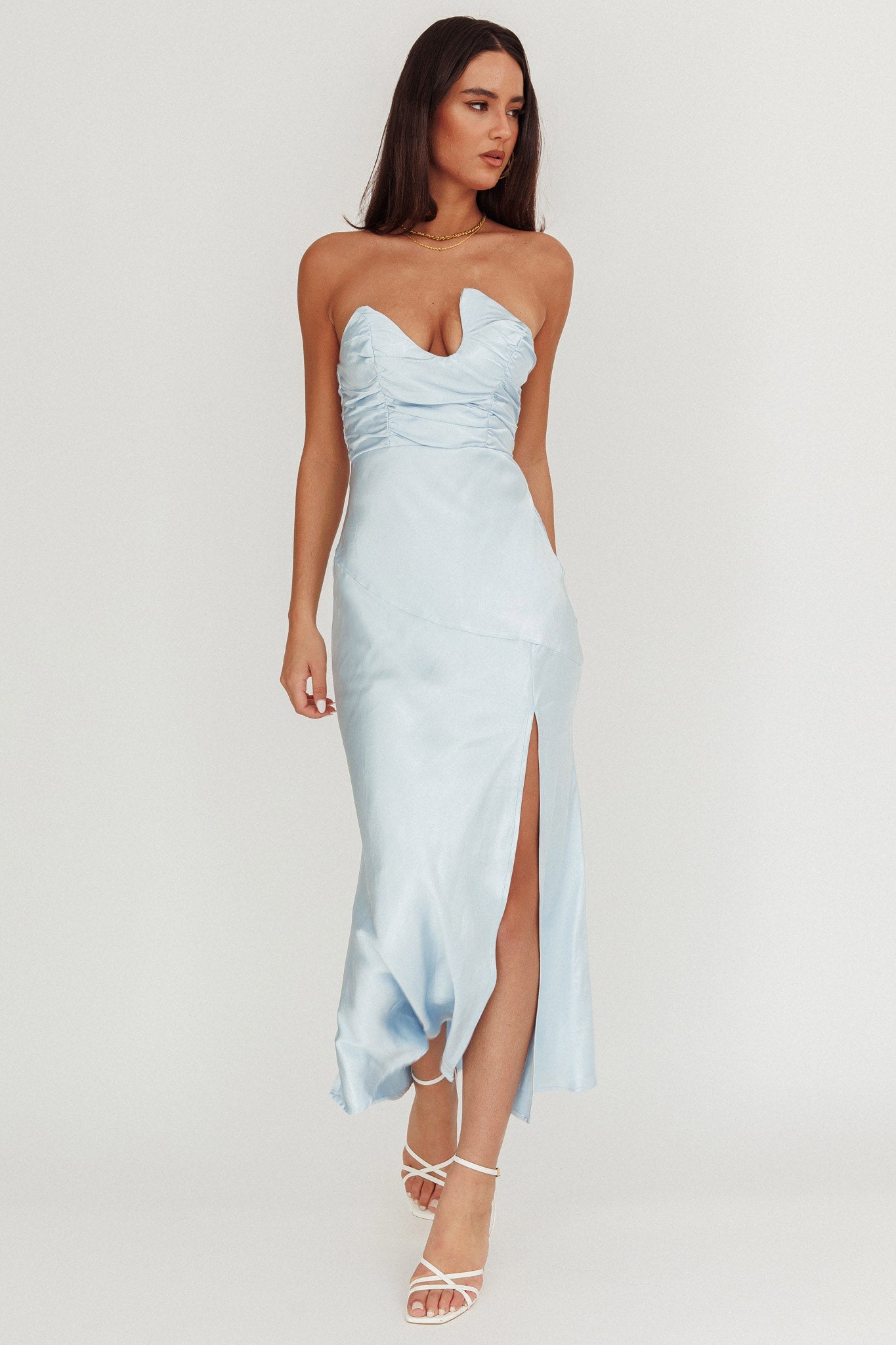 Blaise Asymmetric Neckline Maxi Dress Blue