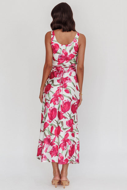 Serenitie Cowl Neck Waist Tie Maxi Dress Floral Pink