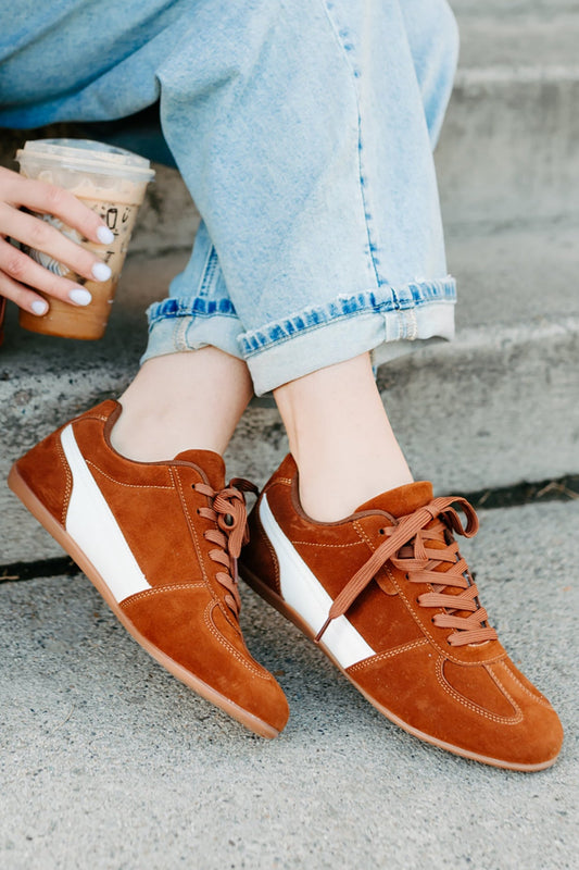 Endurance Edge Lace-Up Faux Suede Sneakers (Brown)