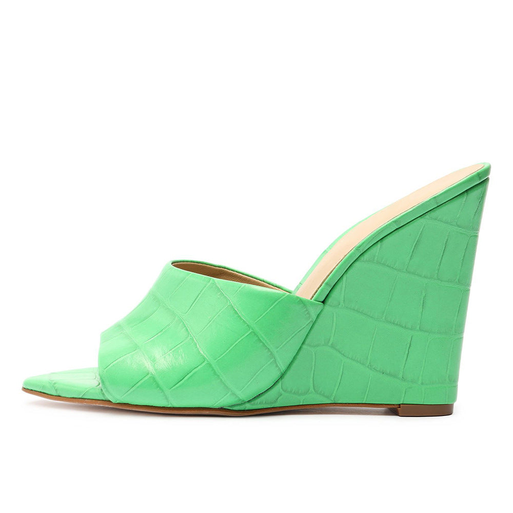 Croc Print Pointed Open Toe Mule Sandals