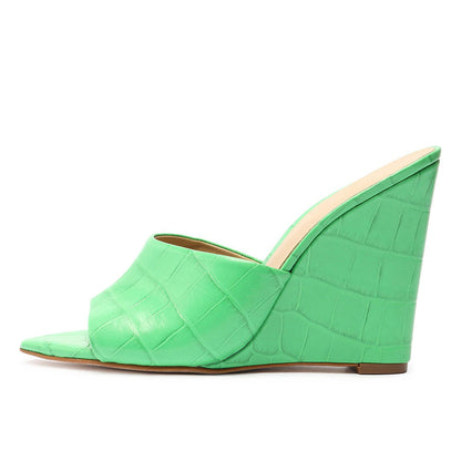 Croc Print Pointed Open Toe Mule Sandals