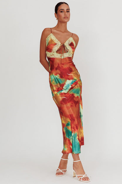 Saga Bust Keyhole Satin Maxi Dress Green