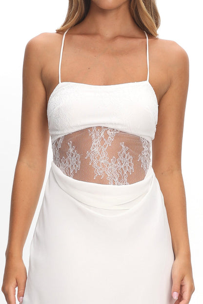 These Days Backless Lace Waist Maxi Dress White