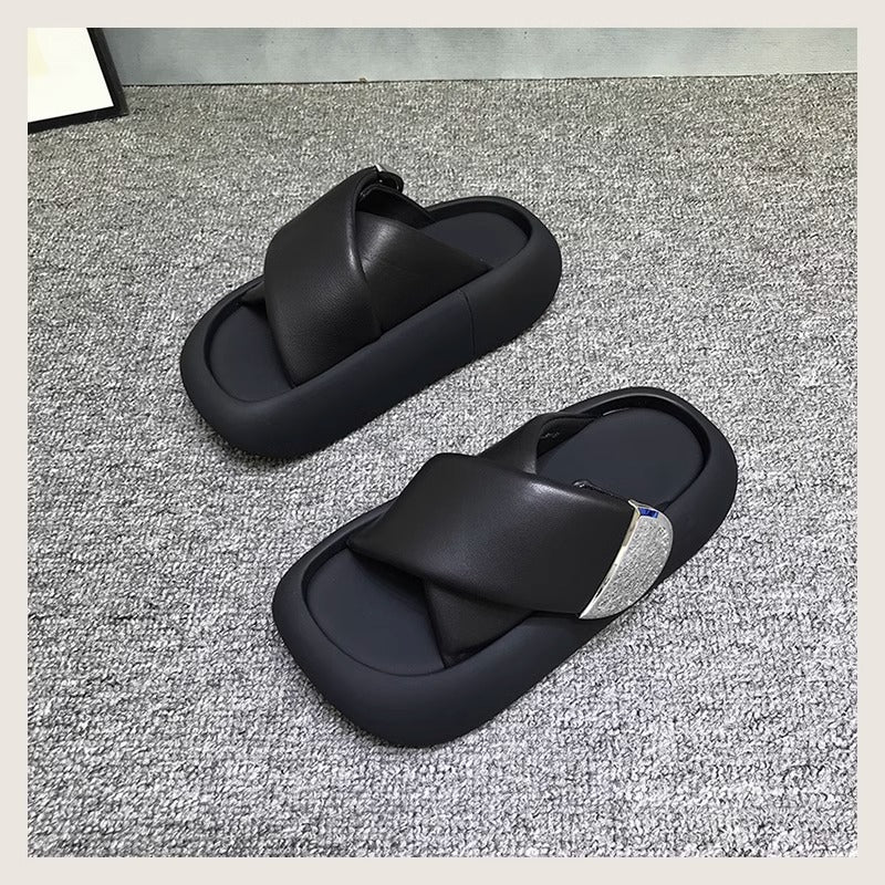 Cross Straps Thick Bottom Slippers