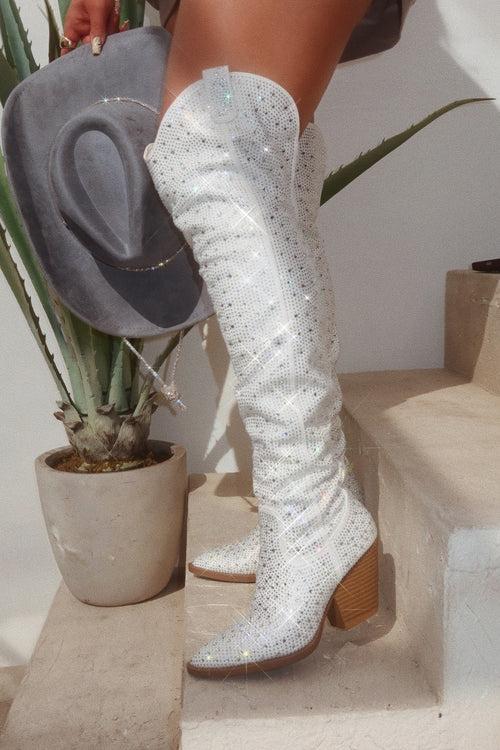 Nights In Nashville Embellished Cowgirl Boots - White