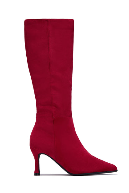 Zama Knee High Heel Boots - Red Suede