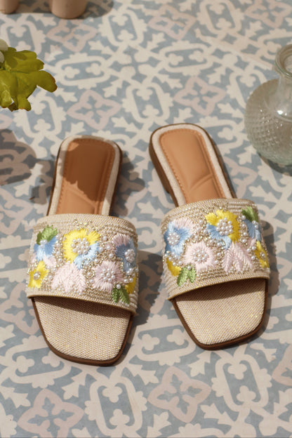 Petal Kisses Flat Slip On Sandals - Nude