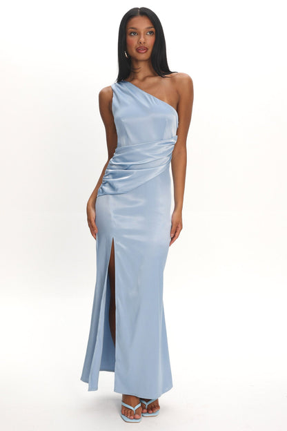 Taniesha One-Shoulder Gathered Maxi Dress Steel Blue
