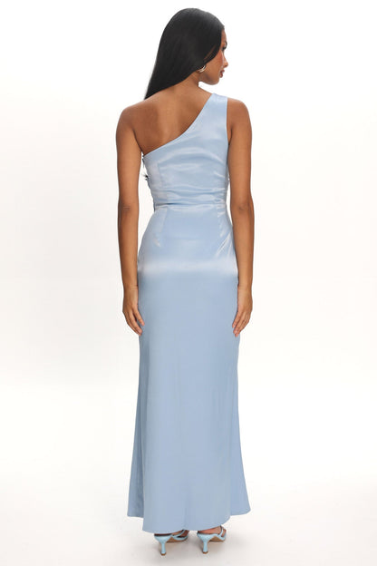 Taniesha One-Shoulder Gathered Maxi Dress Steel Blue