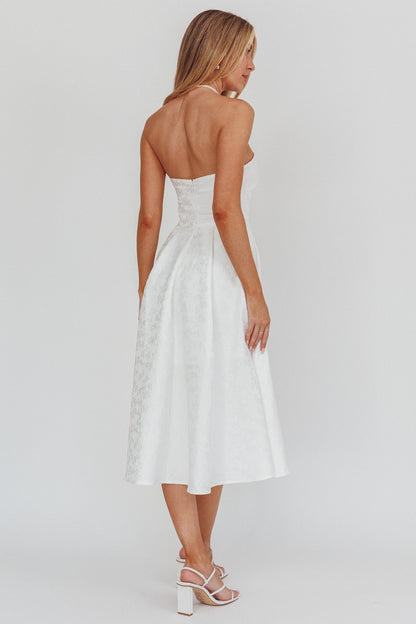 Worship Strapless A-Line Midi Dress White