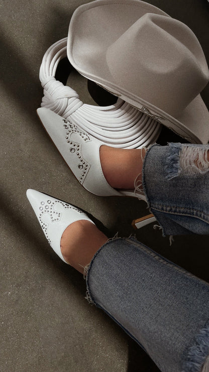 Lauryn Pump Heel Mules - White