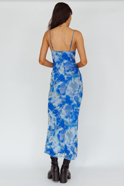 Teava Laced Waist Maxi Dress Print Floral Blue
