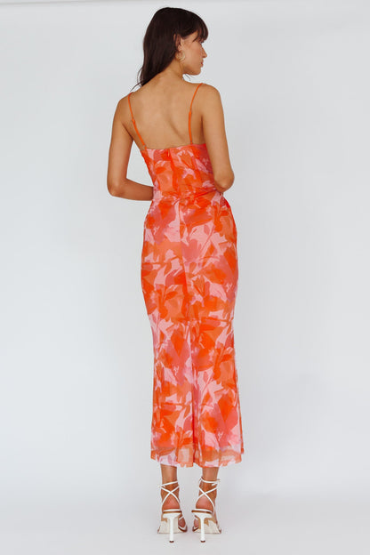 Teava Laced Waist Maxi Dress Print Floral Orange