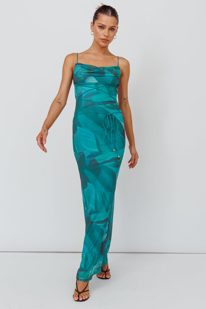 Teava Laced Waist Maxi Dress Abstract Green