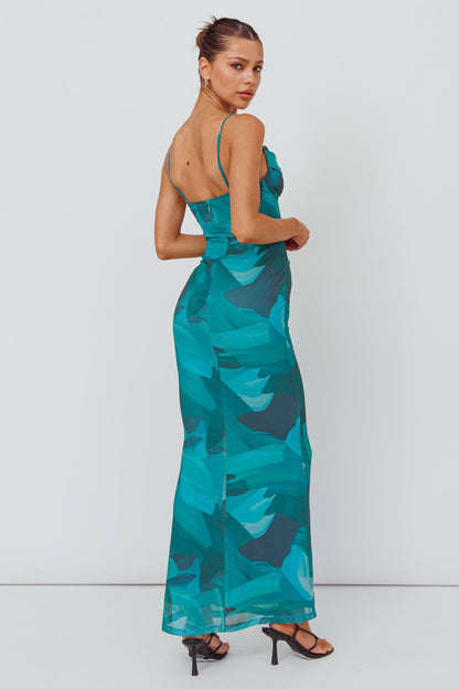 Teava Laced Waist Maxi Dress Abstract Green