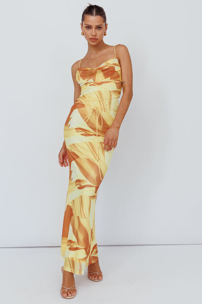 Teava Laced Waist Maxi Dress Abstract Yellow