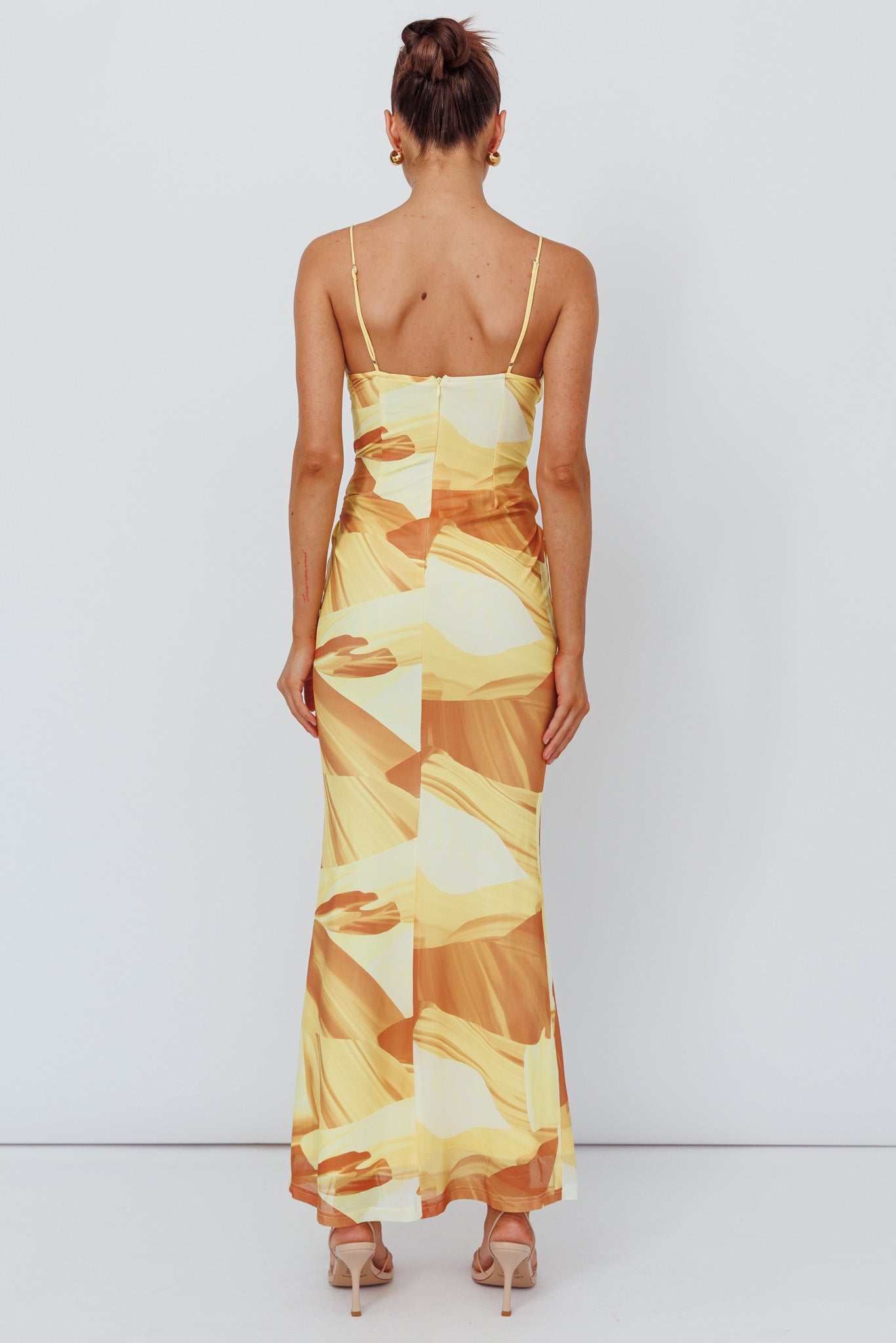 Teava Laced Waist Maxi Dress Abstract Yellow