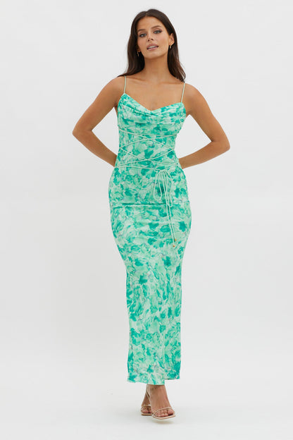 Teava Laced Waist Maxi Dress Orchid Green